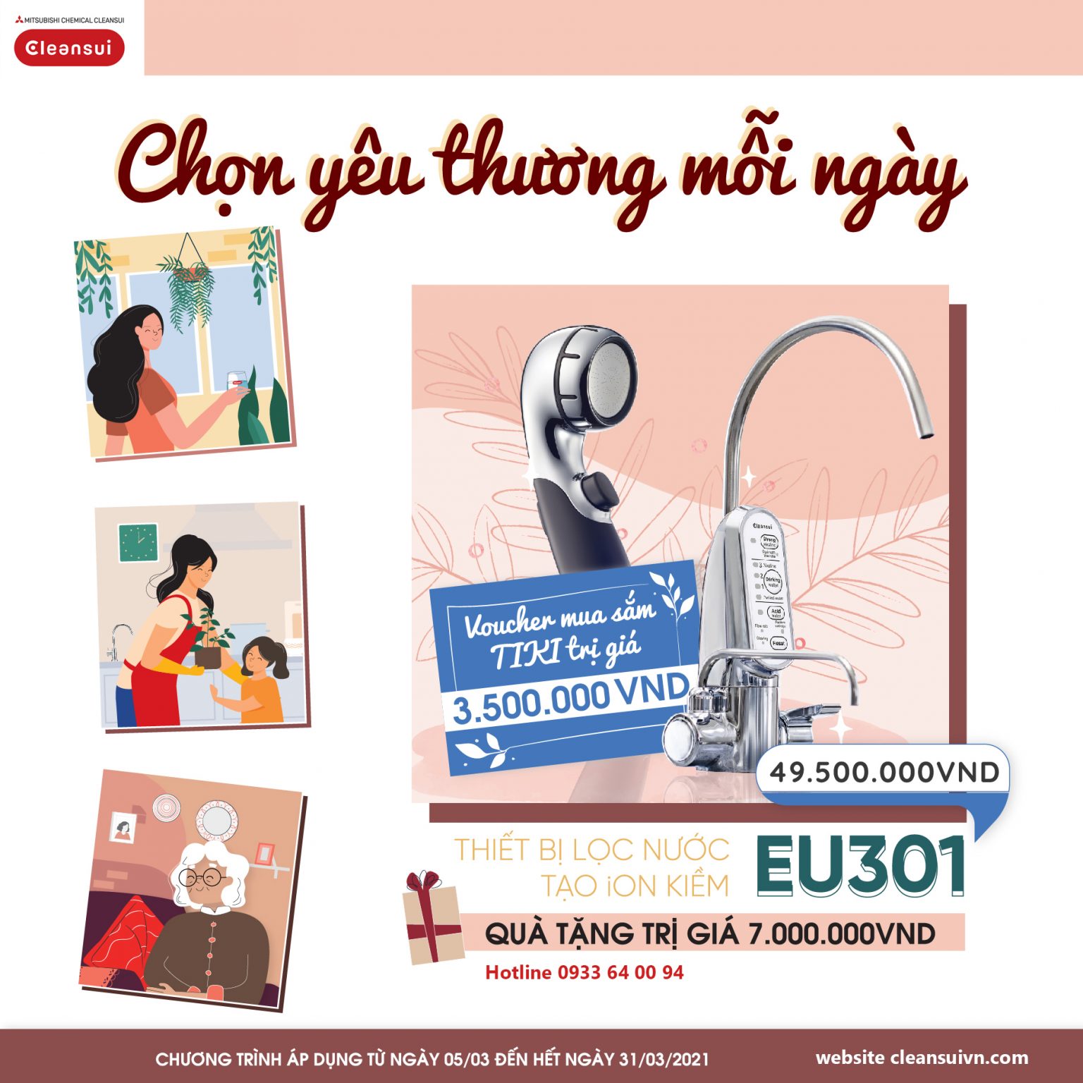 Máy lọc nước Cleansui khuyến mãi tháng 03 2021